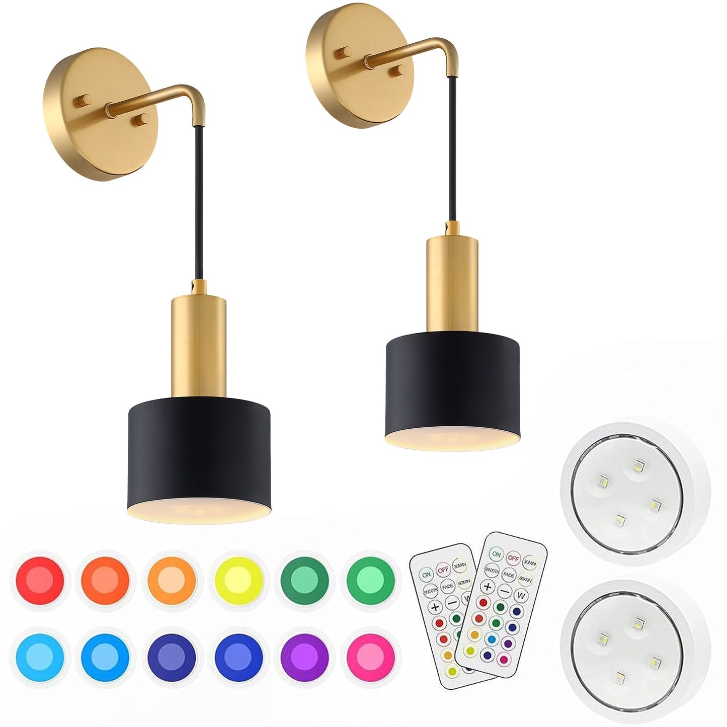 2Pack 13 RGB Wireless Wall Lamp Battery Operated with Remote