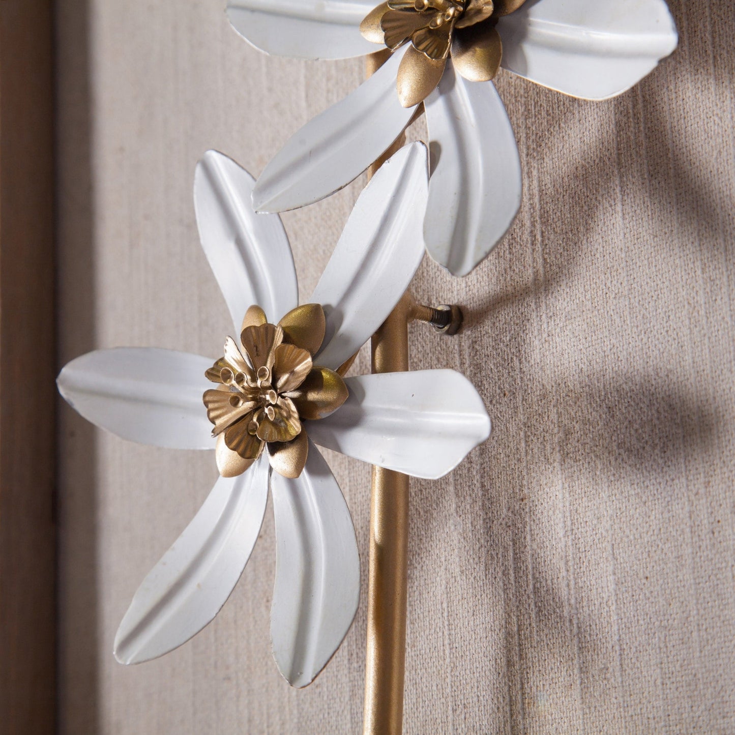 White and Gold Metal Flower Bouquet Wood Frame Wall Decor (Set of 2)