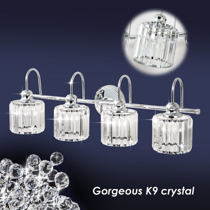 3/ 4-Light Modern Glam Crystal Dimmable Bathroom Vanity Light Linear Wall Light