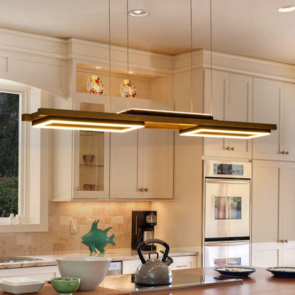 3/5-Light Integrated LED Linear Wood Chandelier Kitchen Island Pendant Light