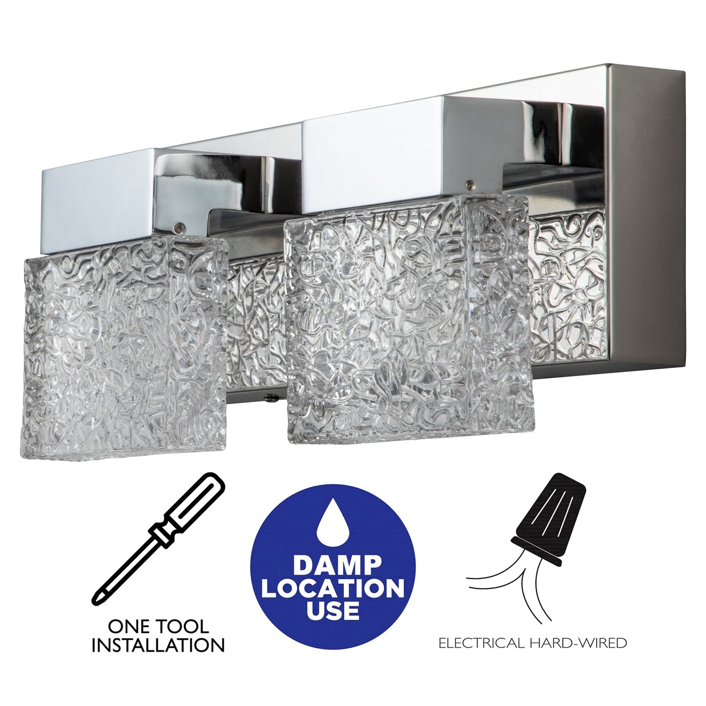C Cattleya Stainless Steel 3000K Integrated LED Vanity Light with Art Glass Shades - Chrome