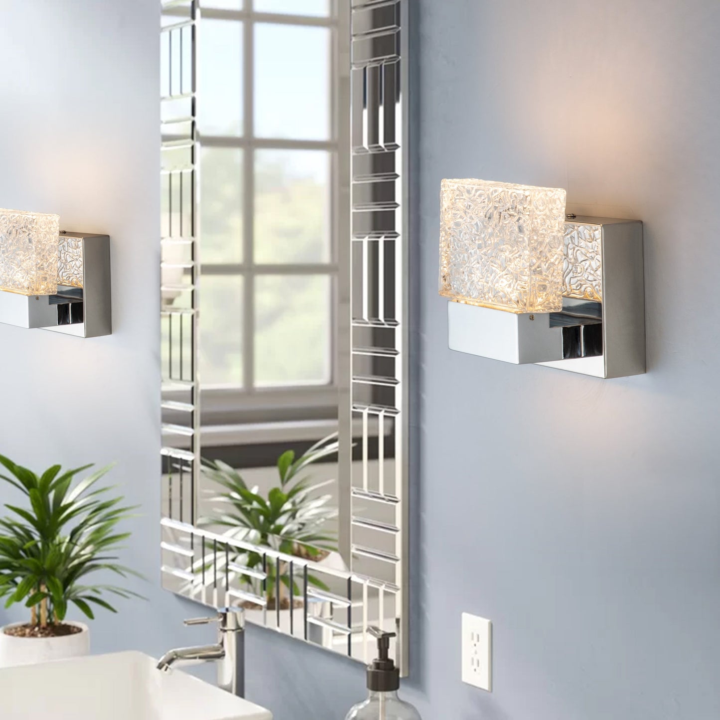 C Cattleya Stainless Steel 3000K Integrated LED Vanity Light with Art Glass Shades - Chrome