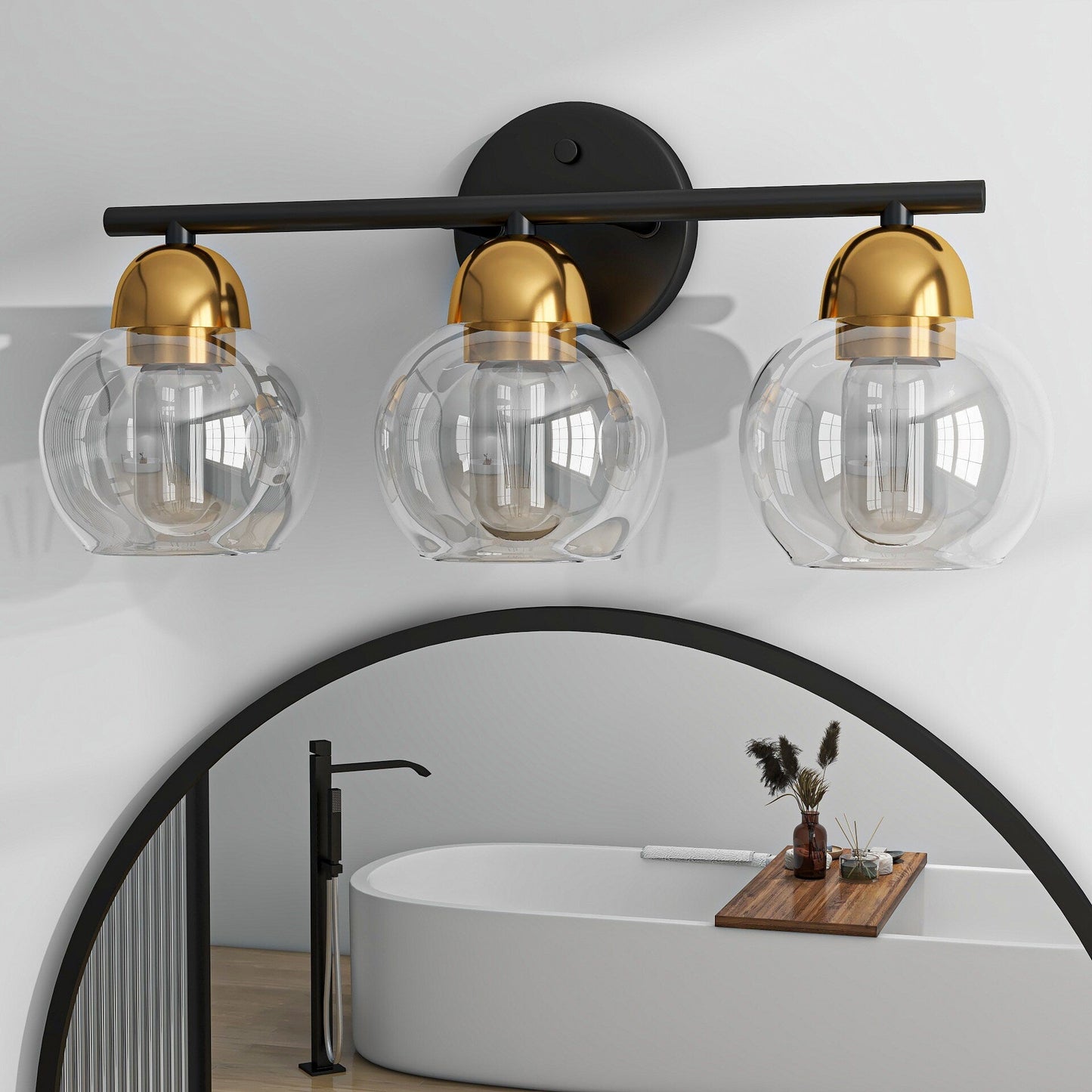 3-Light Bathroom Round Glass Light Fixtures