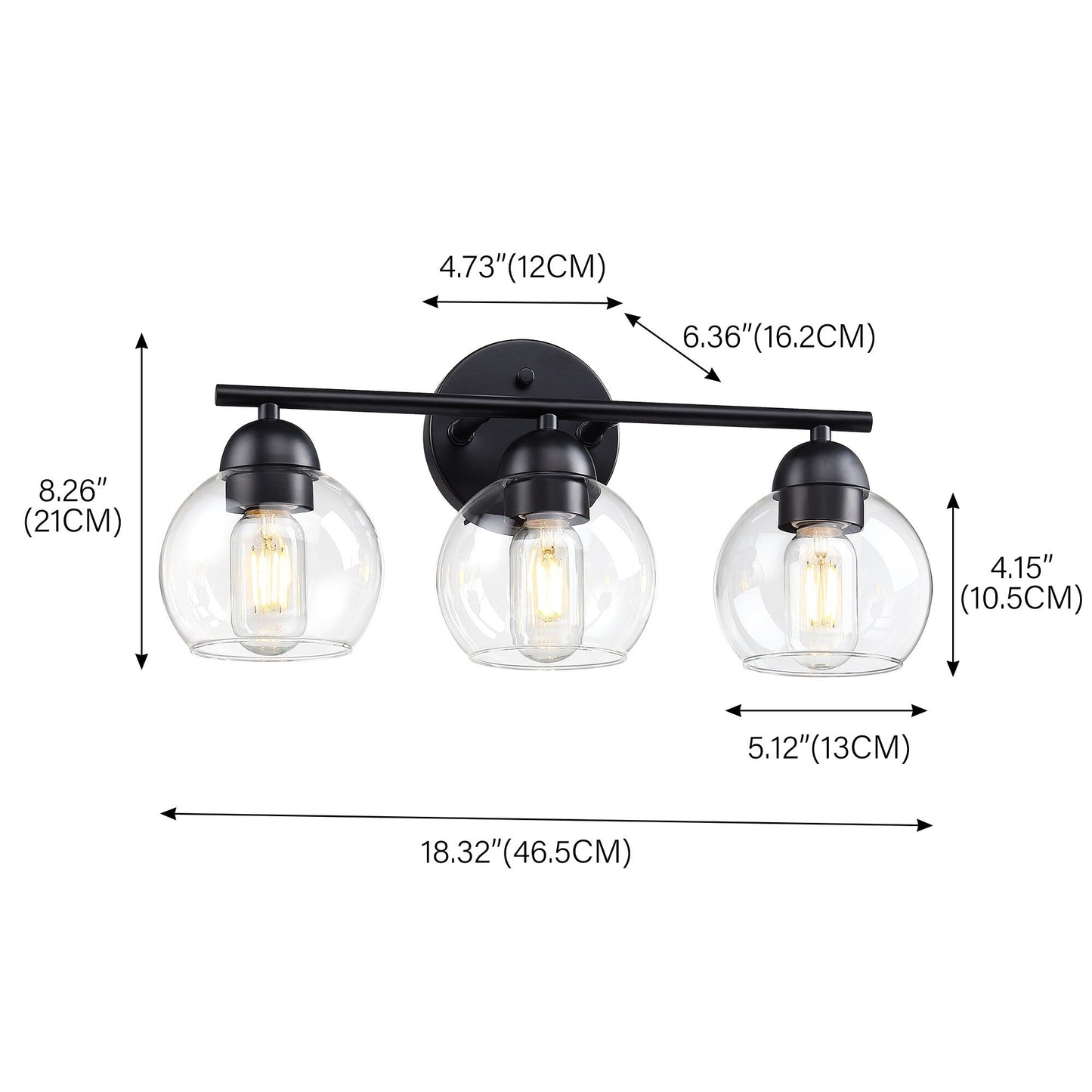 3-Light Bathroom Round Glass Light Fixtures