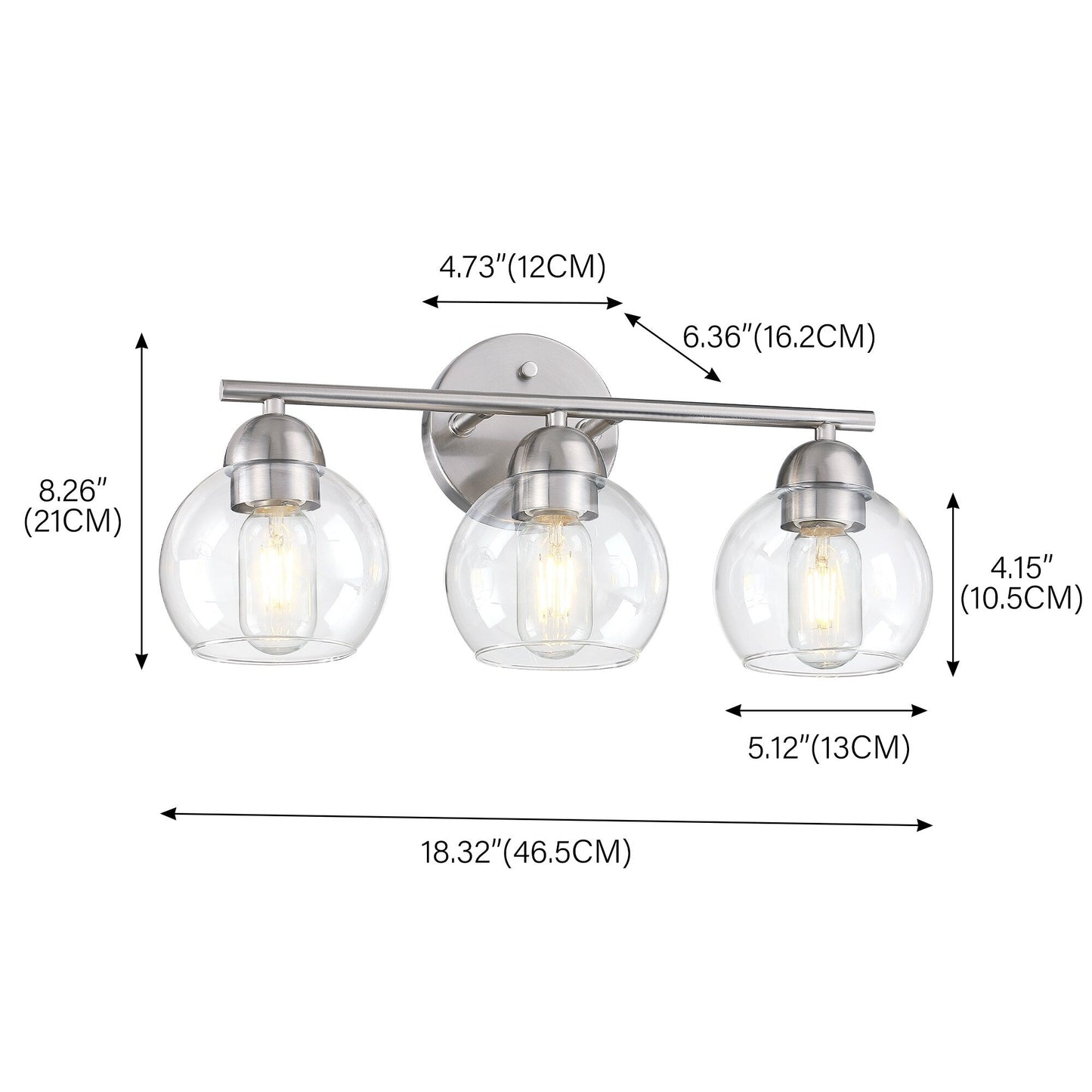 3-Light Bathroom Round Glass Light Fixtures