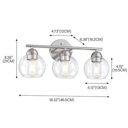 3-Light Bathroom Round Glass Light Fixtures