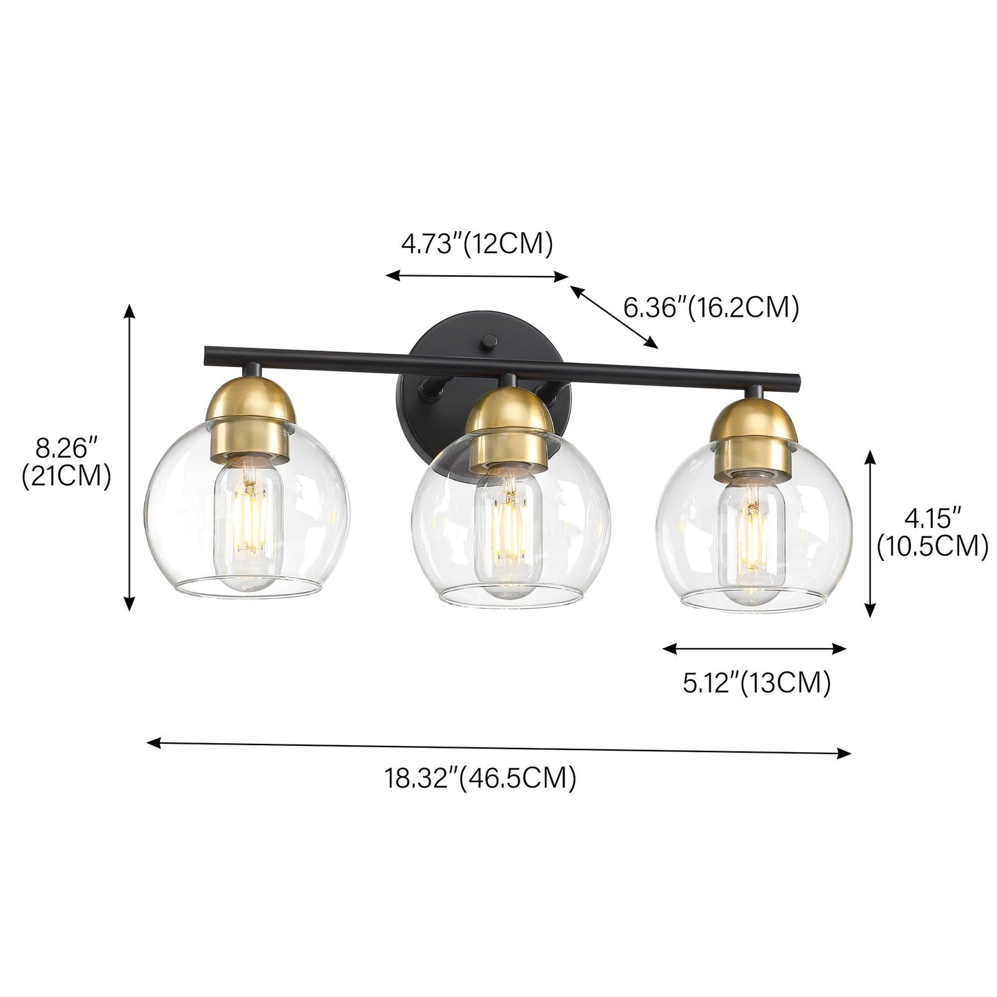 3-Light Bathroom Round Glass Light Fixtures
