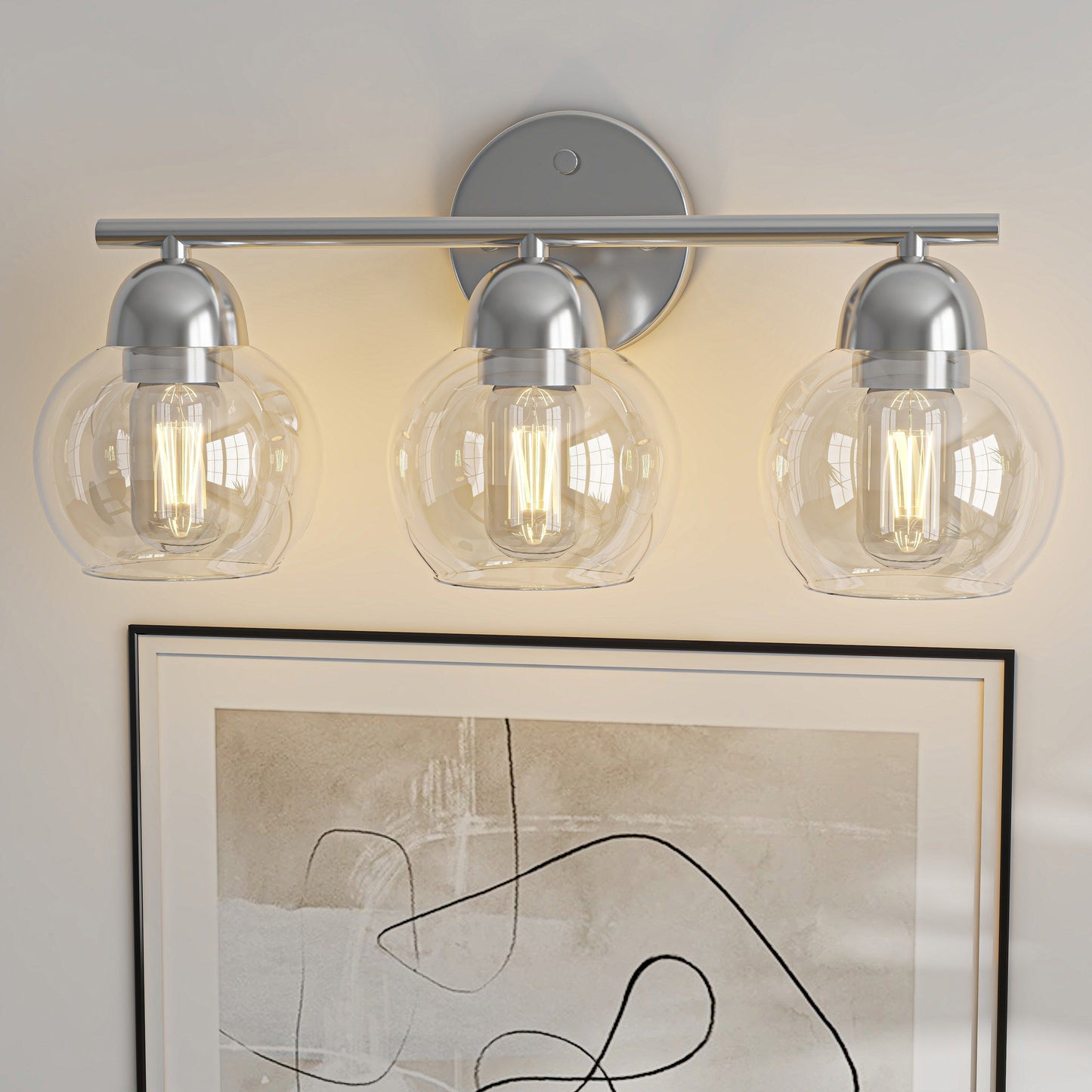 3-Light Bathroom Round Glass Light Fixtures