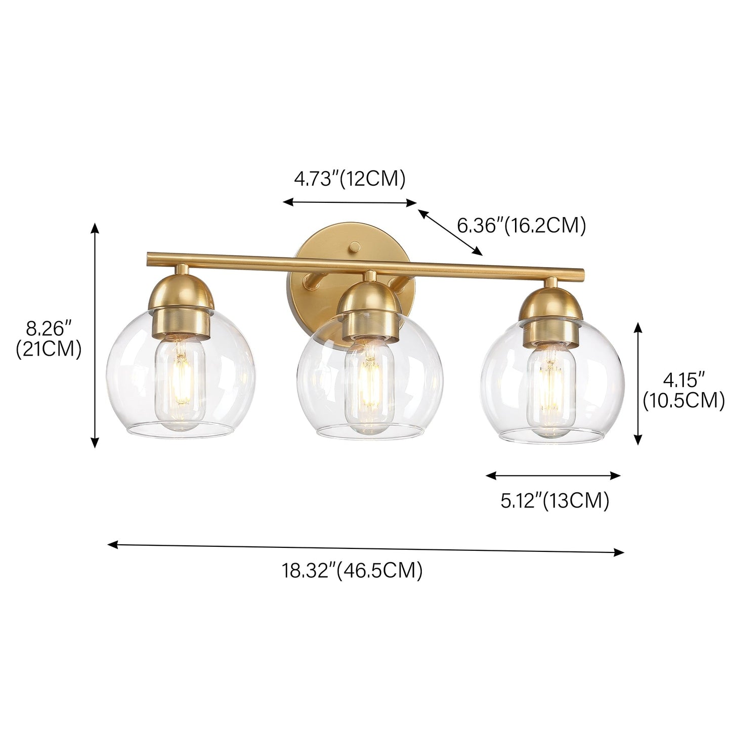 3-Light Bathroom Round Glass Light Fixtures