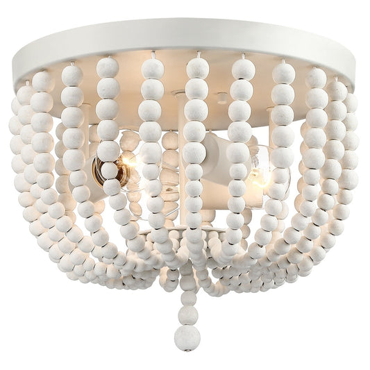 3-Light Bohemia Antique White Wood Beaded Flush Mount Ceiling Light