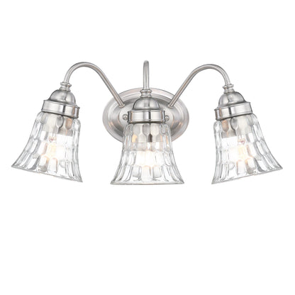 3-Light Brushed Nickle Bathroom Vanity Light over Mirrors with Trumpet Glass Shade
