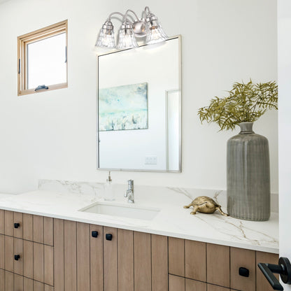 3-Light Brushed Nickle Bathroom Vanity Light over Mirrors with Trumpet Glass Shade