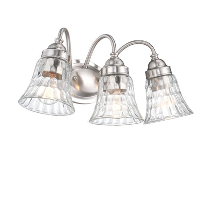 3-Light Brushed Nickle Bathroom Vanity Light over Mirrors with Trumpet Glass Shade