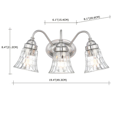 3-Light Brushed Nickle Bathroom Vanity Light over Mirrors with Trumpet Glass Shade