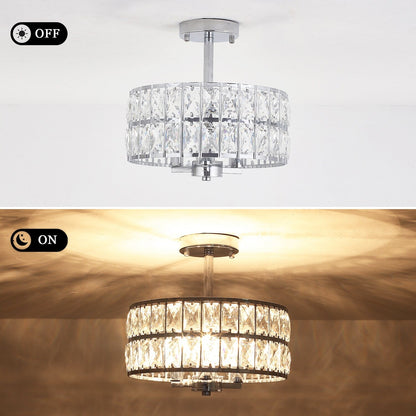 3-Light Crystal Semi Flush Mount Lights for Living Room Hallway