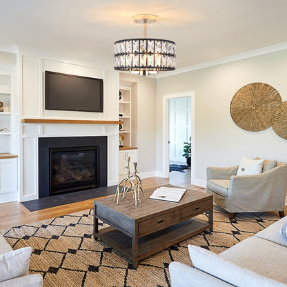 3-Light Crystal Semi Flush Mount Lights for Living Room Hallway