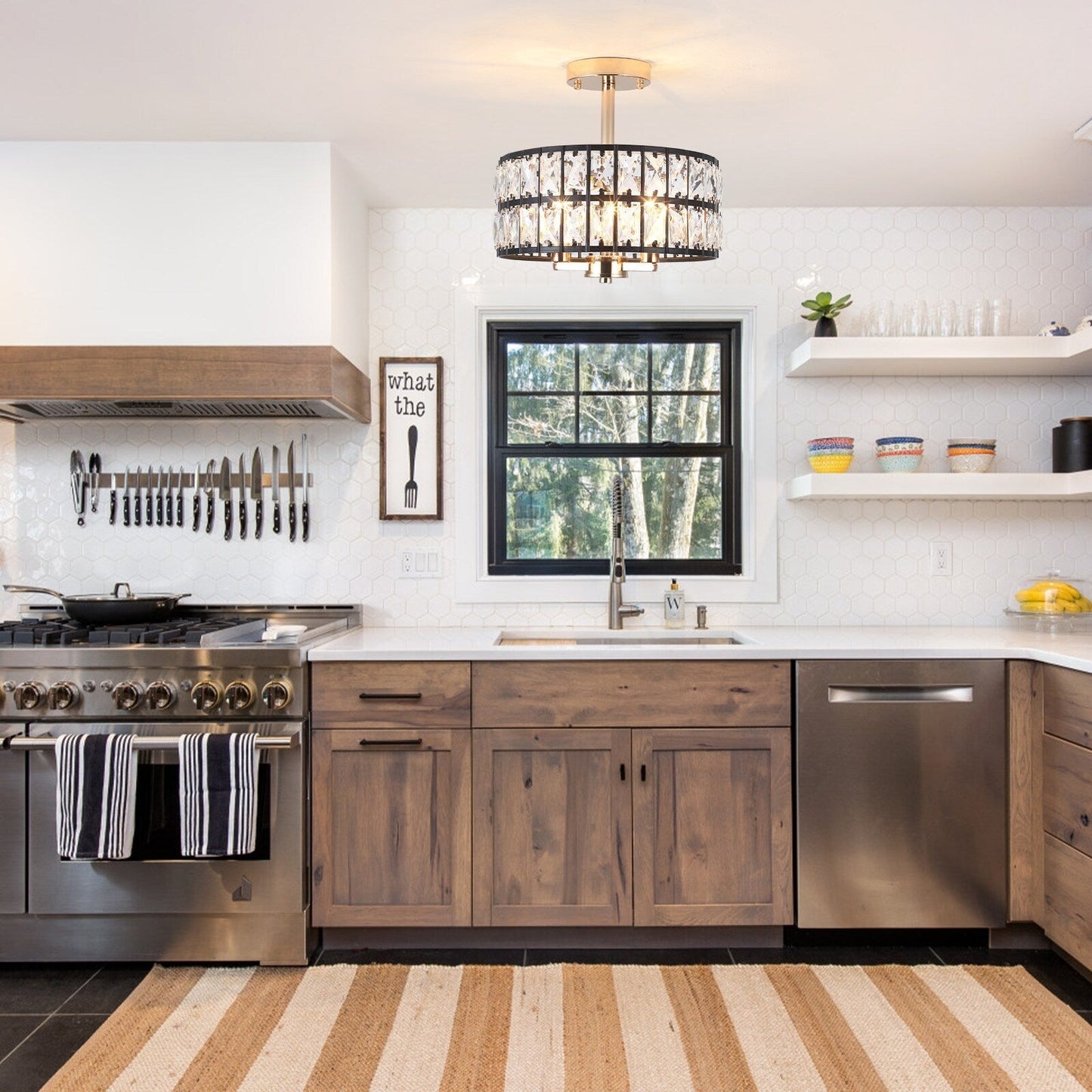 3-Light Crystal Semi Flush Mount Lights for Living Room Hallway