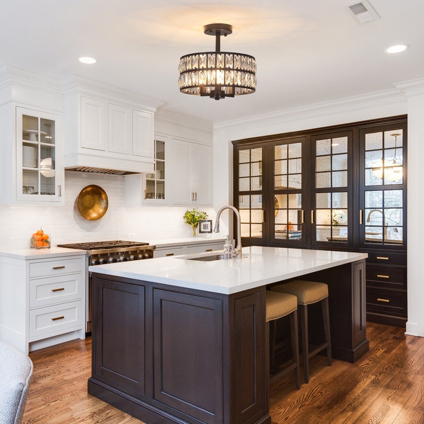 3-Light Crystal Semi Flush Mount Lights for Living Room Hallway