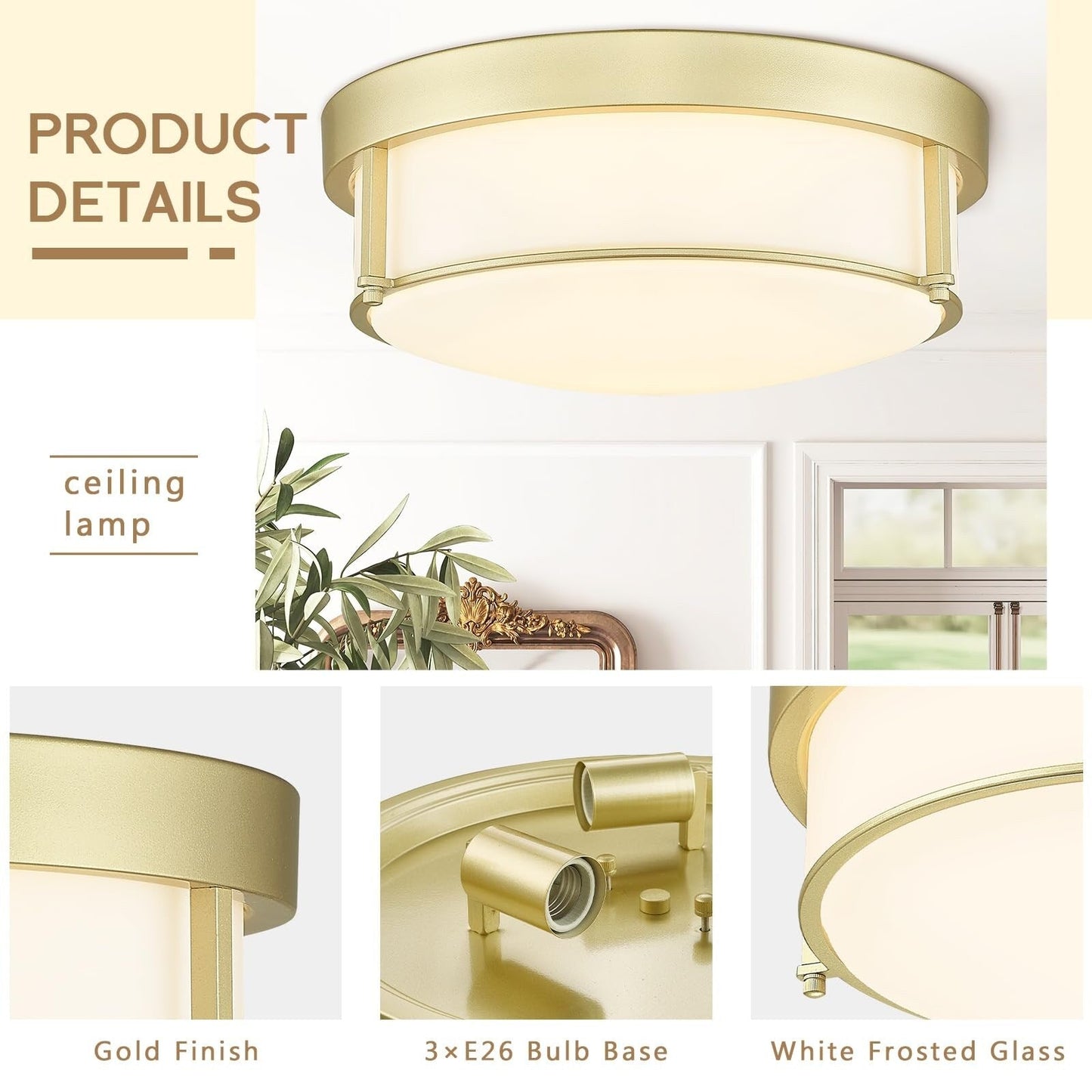 3-Light Glass Ceiling Light Flush Mount Light Fixture Seeded Glass