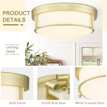 3-Light Glass Ceiling Light Flush Mount Light Fixture Seeded Glass