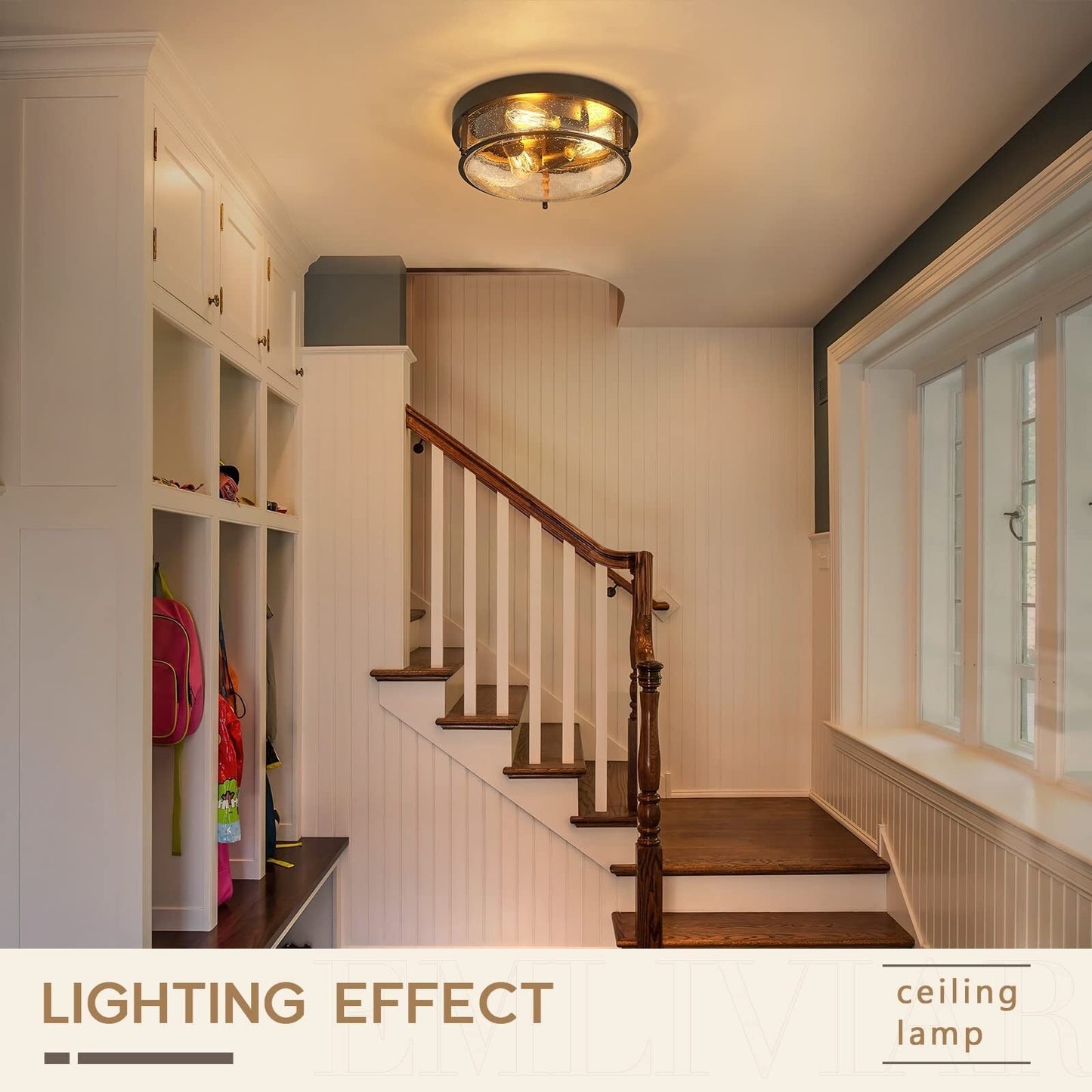 3-Light Glass Ceiling Light Flush Mount Light Fixture Seeded Glass