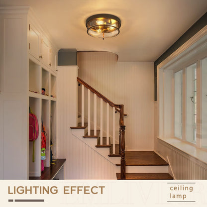 3-Light Glass Ceiling Light Flush Mount Light Fixture Seeded Glass