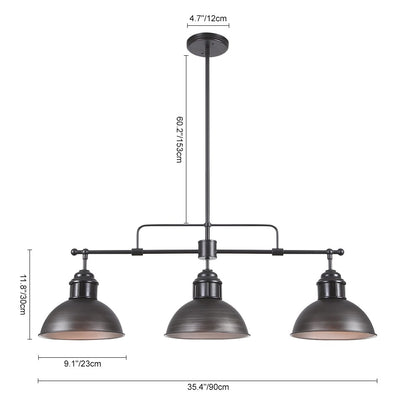 3-Light Farmhouse Retro Metal Linear Dome Pendant Light/Kitchen Island Lights