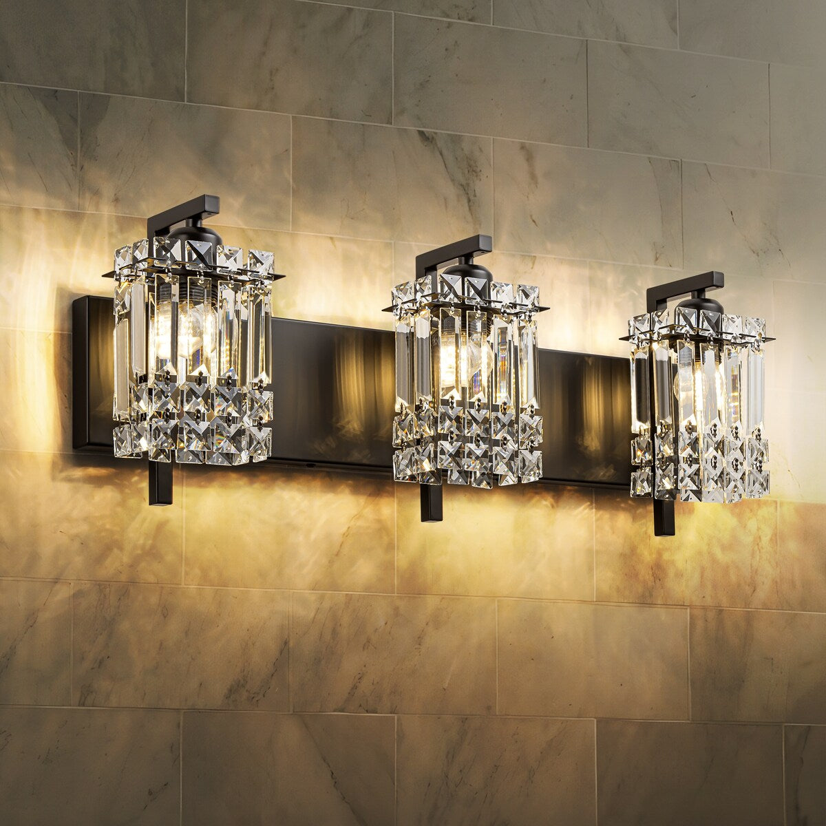 3-Light Modern Glam Bathroom Vanity Lights Crystal Wall Sconce Light for Mirror
