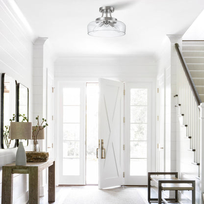 C Cattleya 3-Light Satin Nickel Semi Flush Mount Ceiling Light with Glass Shade