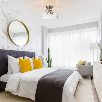 C Cattleya 3-Light Satin Nickel Semi Flush Mount Ceiling Light with Glass Shade