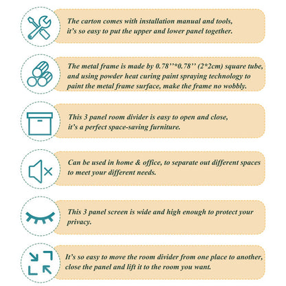 3 Panel Room Dividers and Folding Privacy Screen Natural Wooden Room Partitions 6ft Wall Divider for Room Separation