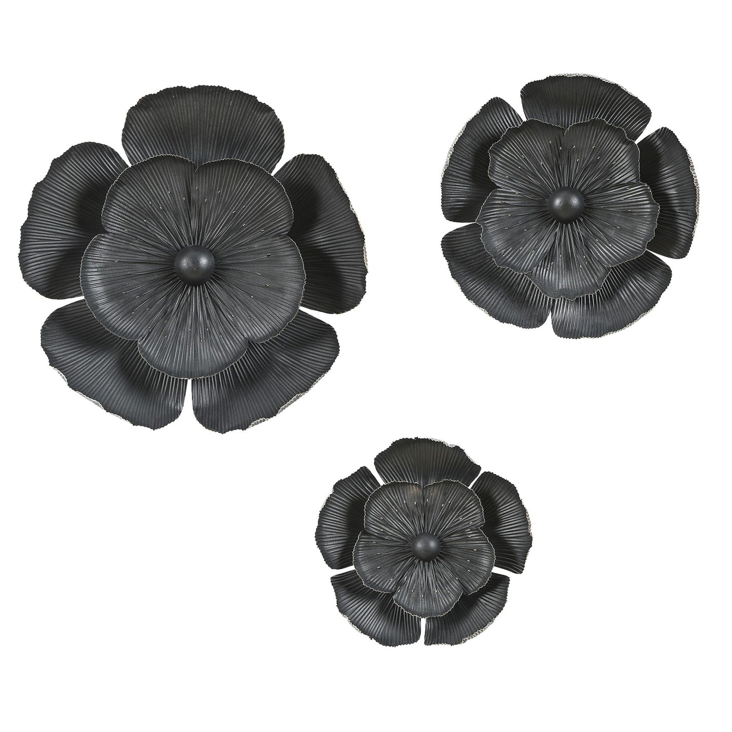 Dark Gray with Gold Multi-Size Metal Flowers Wall Decor (Set of 3)