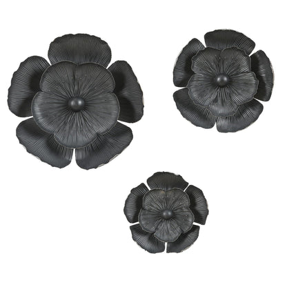 Dark Gray with Gold Multi-Size Metal Flowers Wall Decor (Set of 3)