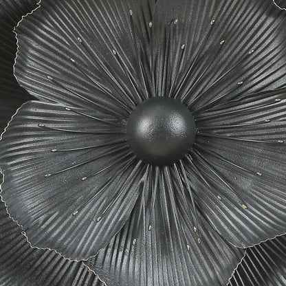 Dark Gray with Gold Multi-Size Metal Flowers Wall Decor (Set of 3)