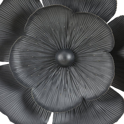 Dark Gray with Gold Multi-Size Metal Flowers Wall Decor (Set of 3)