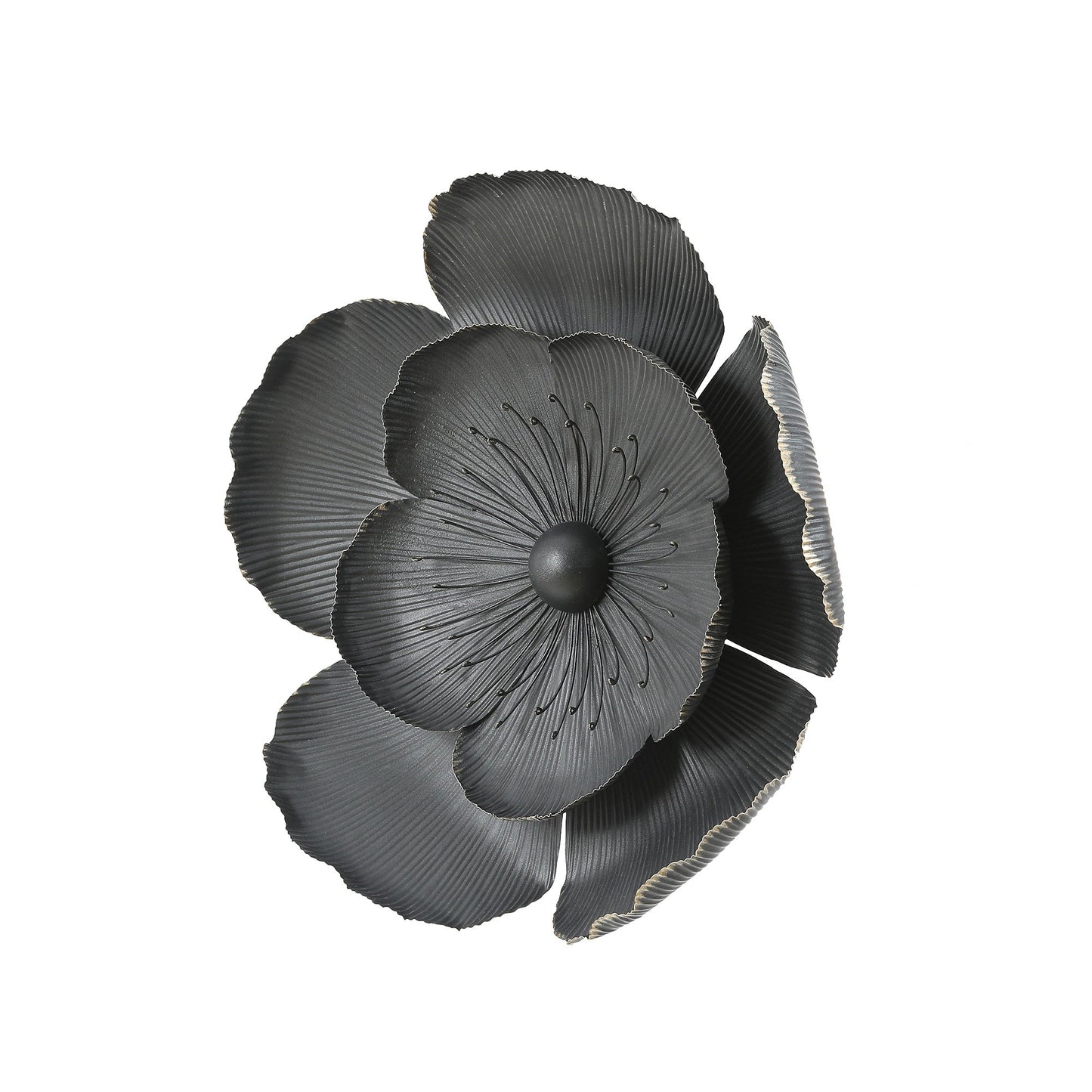 Dark Gray with Gold Multi-Size Metal Flowers Wall Decor (Set of 3)