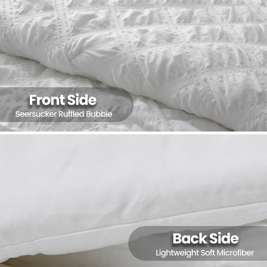 3-Piece Seersucker Bubble Ruffled Chic Textured Comforter Set, Lightweight Bedding Set