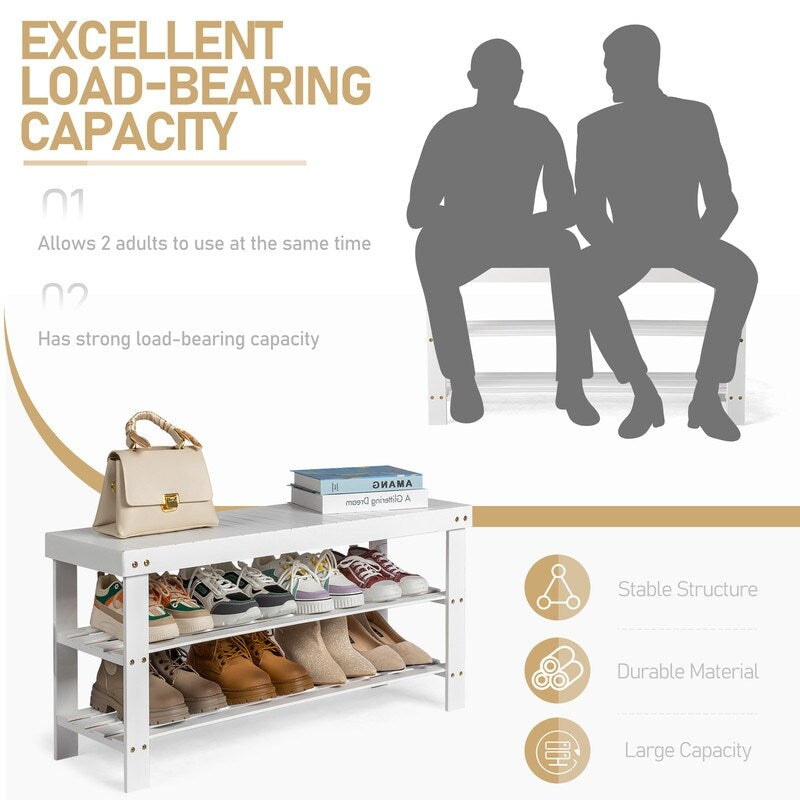 3-Tier Shoe Rack Bench Shoe Storage Organizer Holds Up to 240 lbs