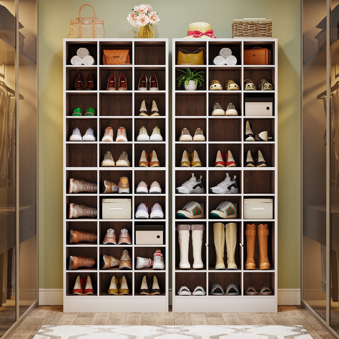 30 Pairs Tall Shoe Cabinet, 10 Tiers White Wooden Shoe Storage Rack for Closet, Entryway - 10-tier