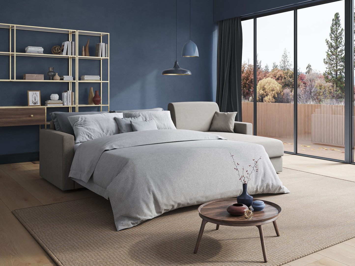 Chris Divano letto angolare con penisola in microfibra smaltabile T11 marrone