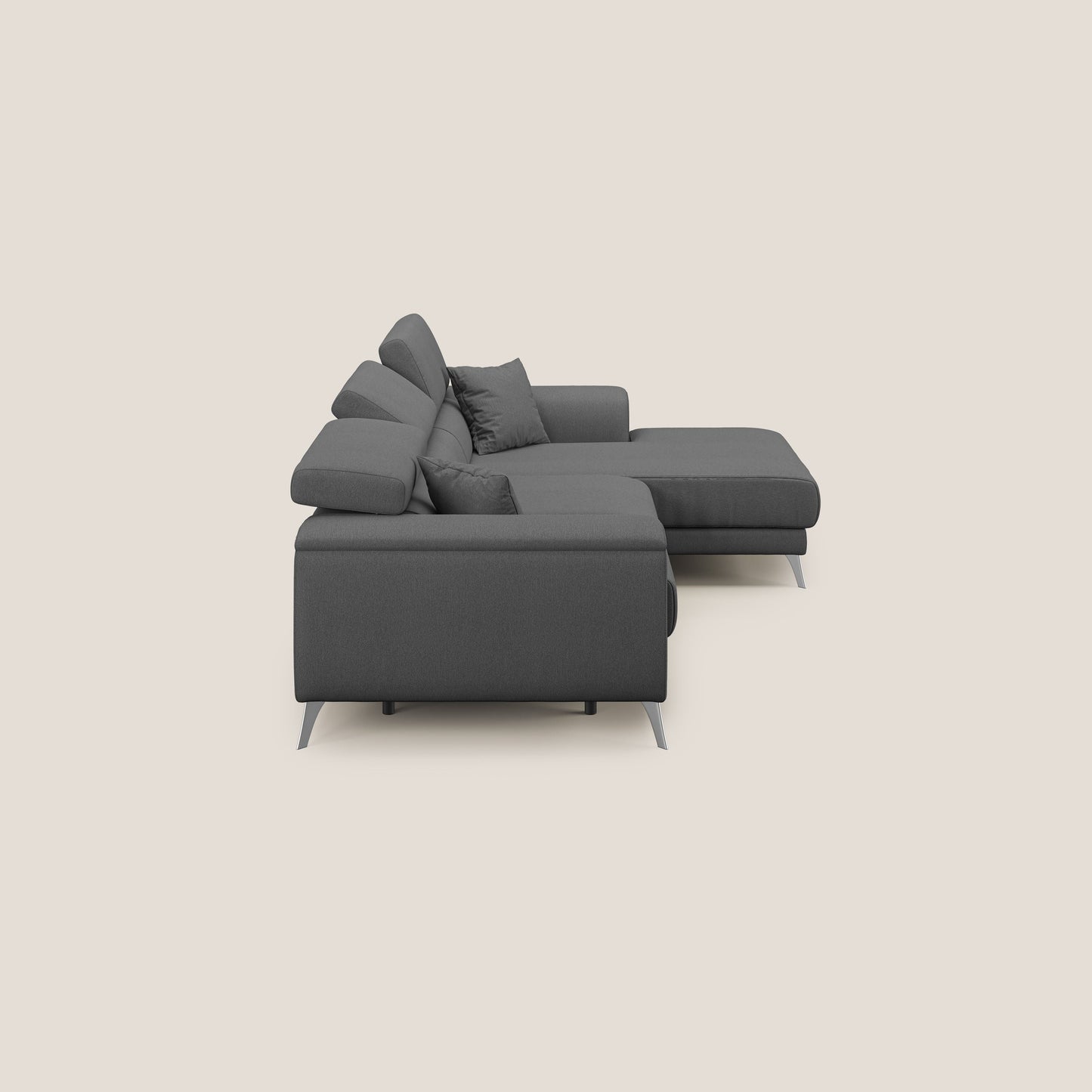 Fusion Divano angolare con sedute scorrevoli in tessuto morbido smacchiabile T05 antracite