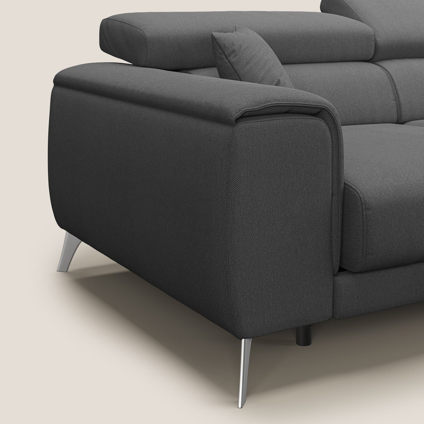Fusion Divano angolare con sedute scorrevoli in tessuto morbido smacchiabile T05 antracite