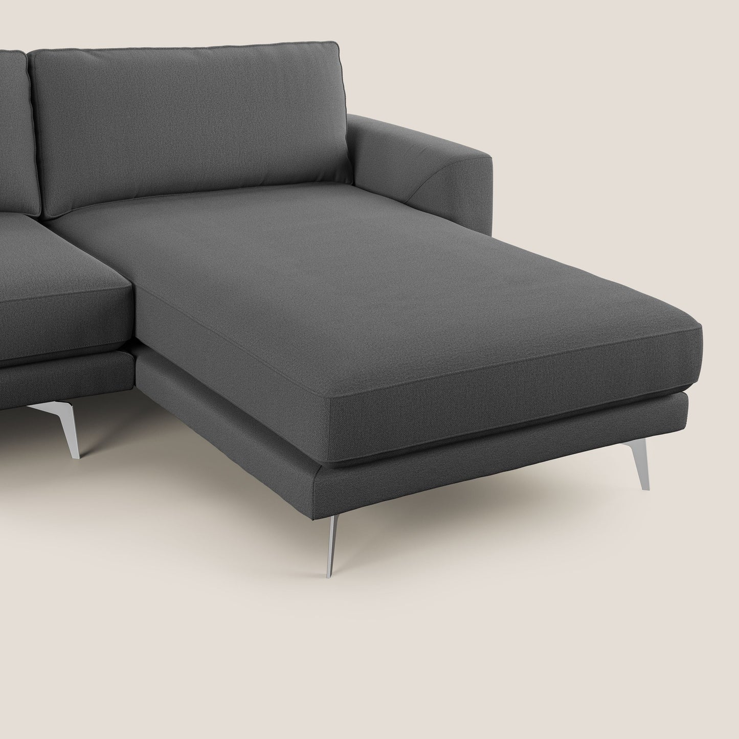 Dorian divano moderno angolare con penisola in tessuto morbido antimacchia T05 antracite