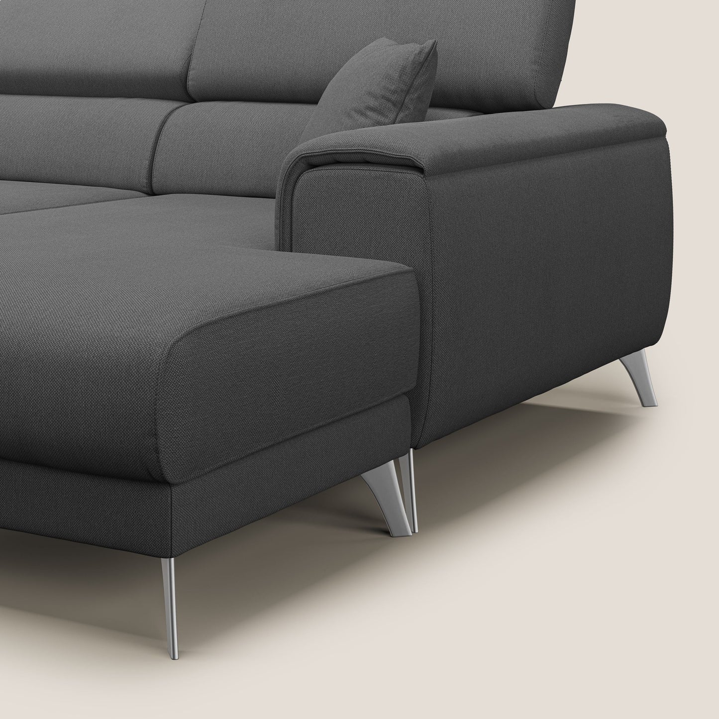 Fusion Divano angolare con sedute scorrevoli in tessuto morbido smacchiabile T05 antracite