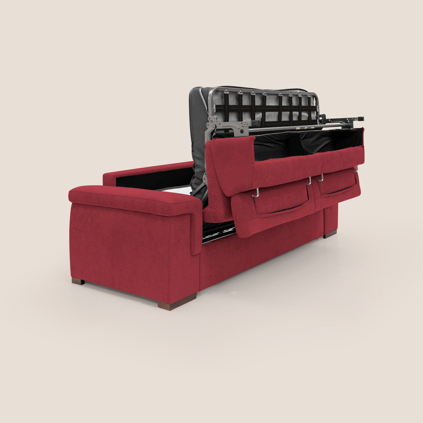 Giunone divano letto con materasso alto 18 cm e poggiatesta reclinabili in tessuto impermeabile T02 rosso 