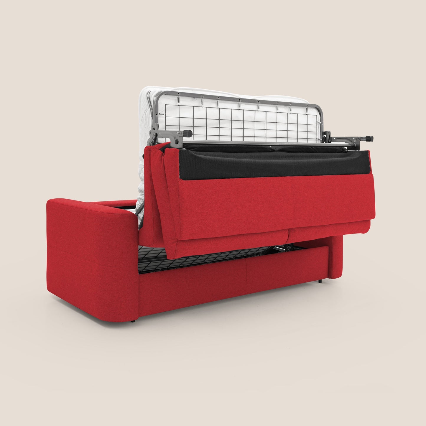 Cupido Divano letto materasso H18 cm e schienale alto in tessuto impermeabile simil cotone T13 rosso