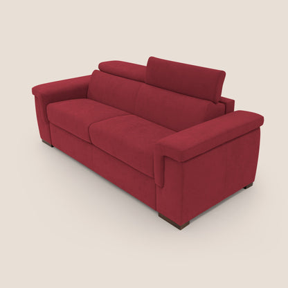 Giunone divano letto con materasso alto 18 cm e poggiatesta reclinabili in tessuto impermeabile T02 rosso 