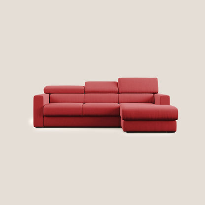Dylan divano angolare con pouf estraibile poggiapiedi in tessuto simil cotone impermeabile T13 rosso