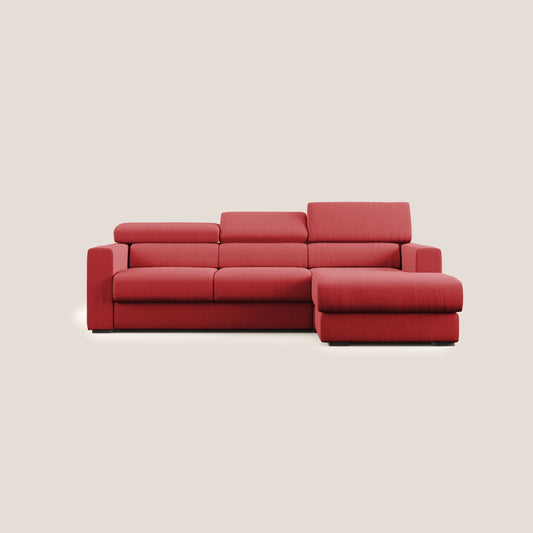 Dylan divano angolare con pouf estraibile poggiapiedi in tessuto simil cotone impermeabile T13 rosso