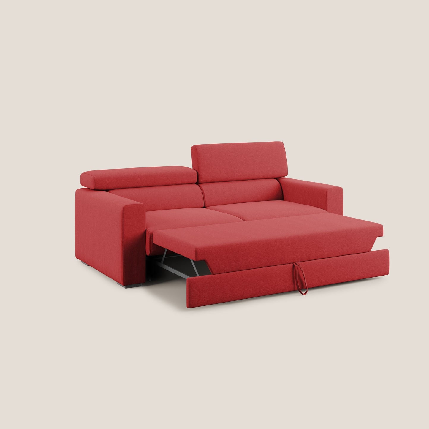 Dylan divano allungabile con pouf estraibile poggiapiedi in tessuto simil cotone impermeabile T13 rosso